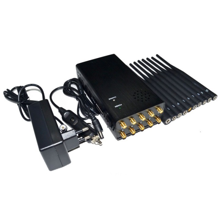 Portable 10-Antenna Mobile Signal Jammer – 3G/4G/GPS/WiFi/LOJACK Blocked, Up to 20m Coverage