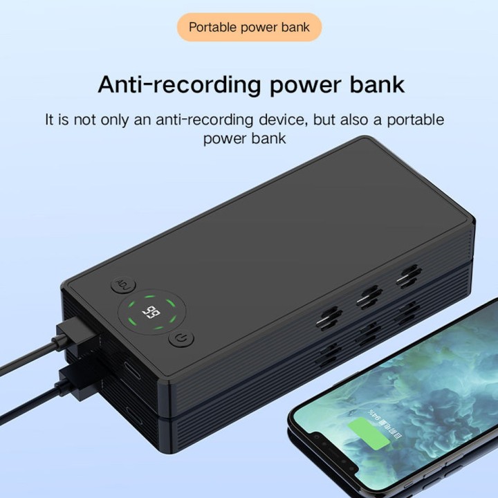 Recording Terminator: 2-in-1 Ultrasonic Jammer & Power Bank with 50m Remote Control Anti-Recording Jammer