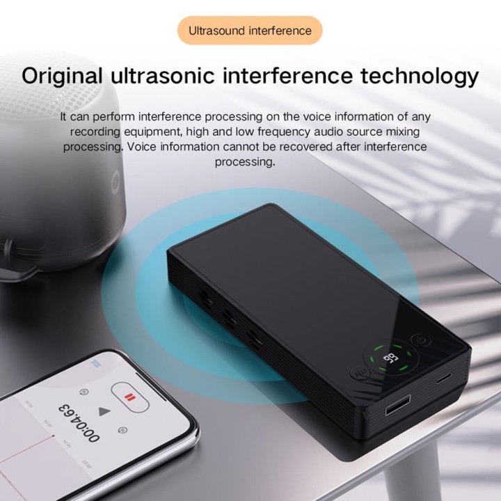 Recording Terminator: 2-in-1 Ultrasonic Jammer & Power Bank with 50m Remote Control Anti-Recording Jammer